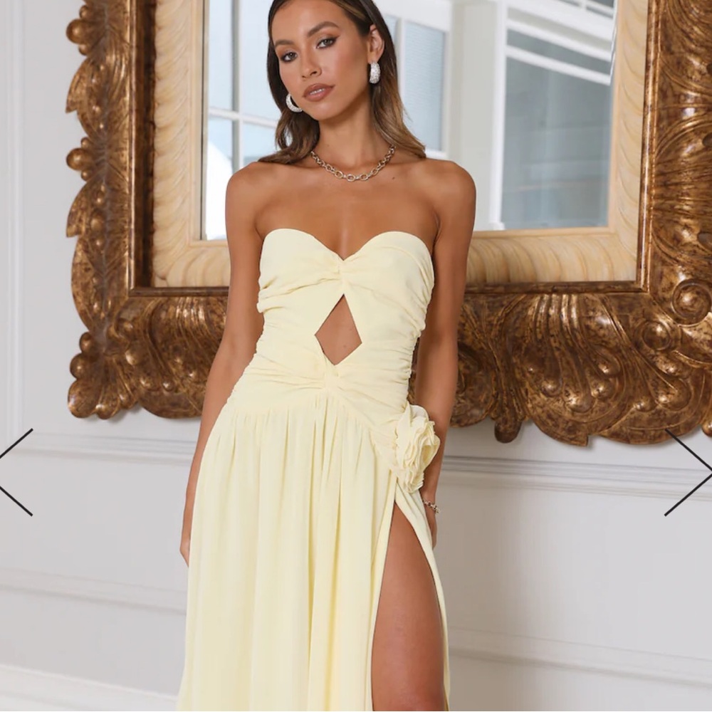 SECRET ROSE STRAPLESS MAXI DRESS BUTTER